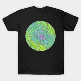 Abstract Fractal Wave Spiral Galaxy Green Blue Aqua Yellow Purple marbled Pattern Swirl Natural Flow T-Shirt